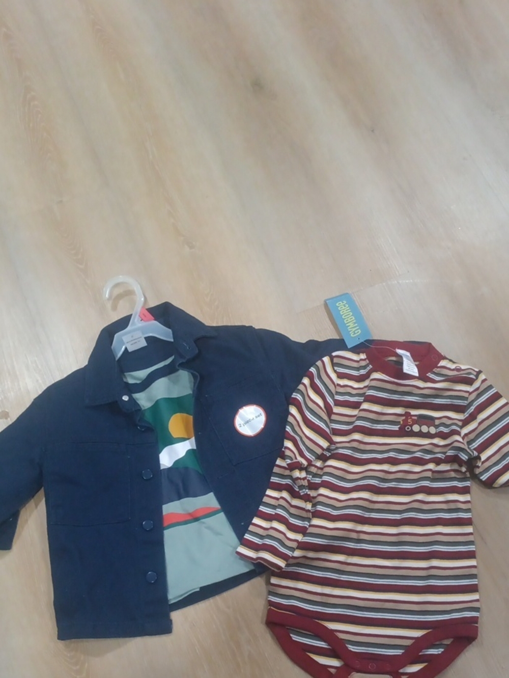 Boys Gymboree Navy Jacket with Burgundy & Cream Striped Bodysuit Bundle